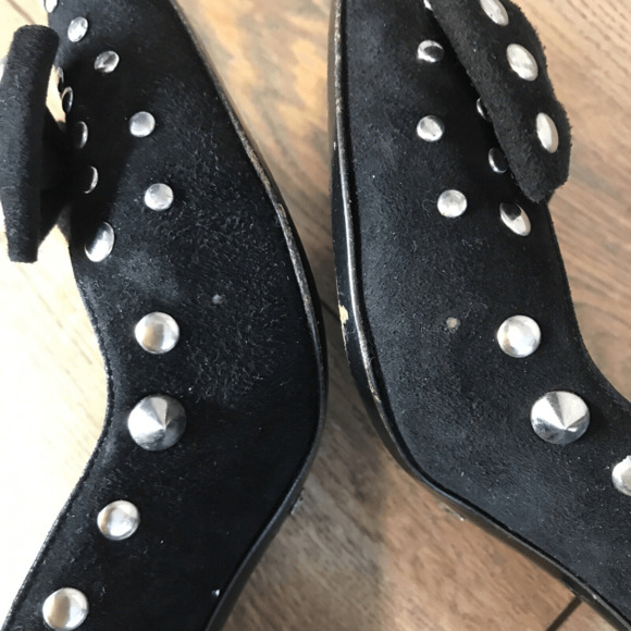 DOLCE & GABBANA Black Suede Silver Pointed Studded Heels Womans size 36.5 US 6 - Picture 12 of 14